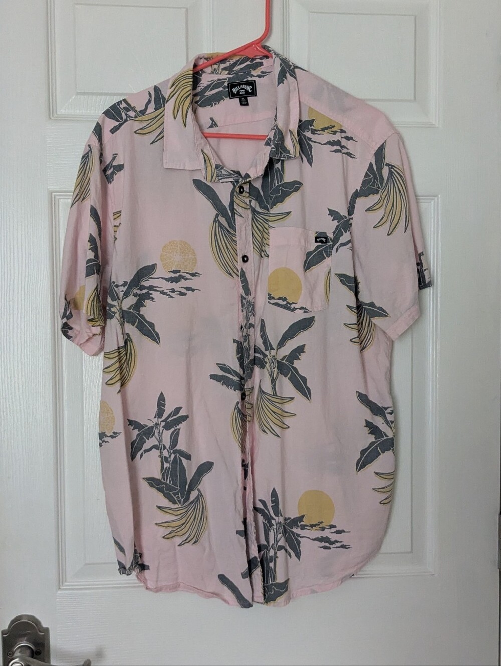 Billabong Light Pink Tropical Print Shirt with Yellow and Dark Green Accents
